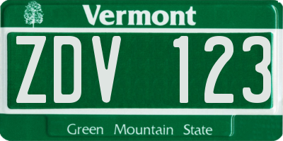 VT license plate ZDV123