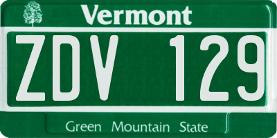 VT license plate ZDV129