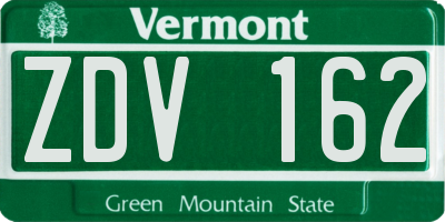 VT license plate ZDV162