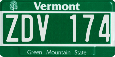 VT license plate ZDV174