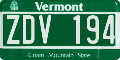VT license plate ZDV194