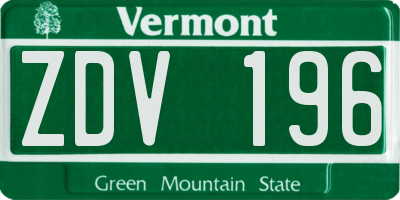 VT license plate ZDV196