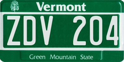 VT license plate ZDV204