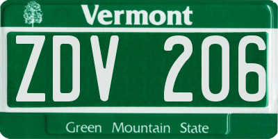 VT license plate ZDV206