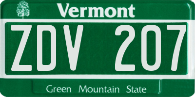 VT license plate ZDV207