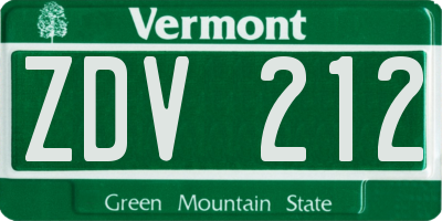 VT license plate ZDV212