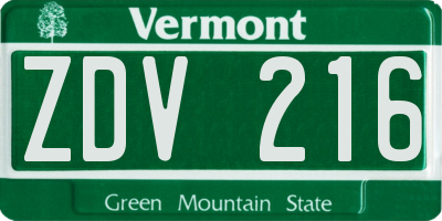 VT license plate ZDV216