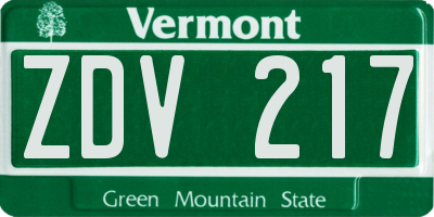 VT license plate ZDV217