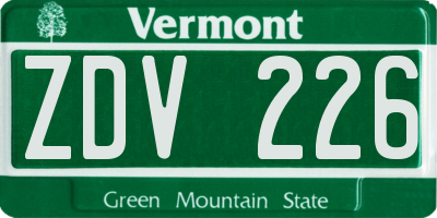 VT license plate ZDV226