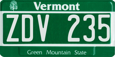 VT license plate ZDV235