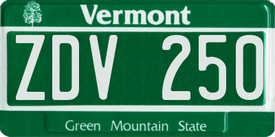VT license plate ZDV250