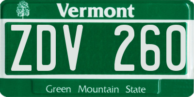 VT license plate ZDV260