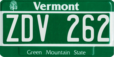 VT license plate ZDV262