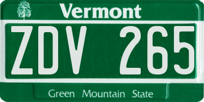VT license plate ZDV265