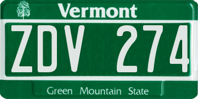 VT license plate ZDV274