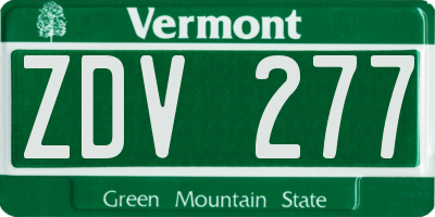 VT license plate ZDV277