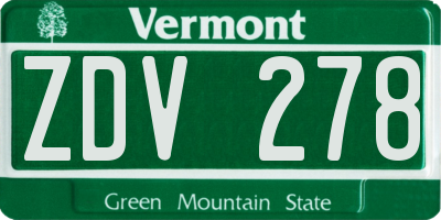 VT license plate ZDV278