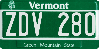VT license plate ZDV280