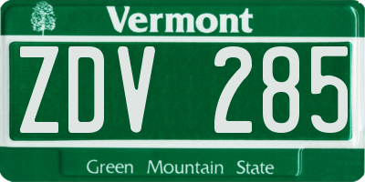 VT license plate ZDV285