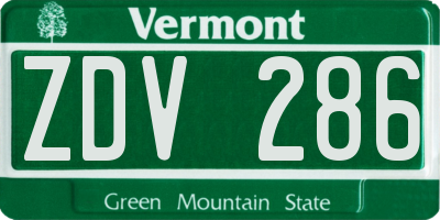 VT license plate ZDV286