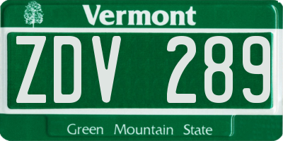 VT license plate ZDV289
