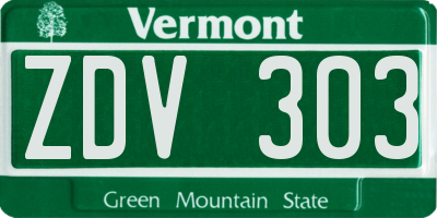 VT license plate ZDV303