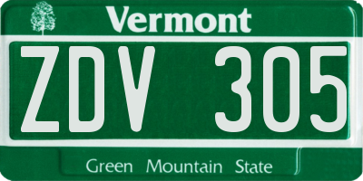 VT license plate ZDV305