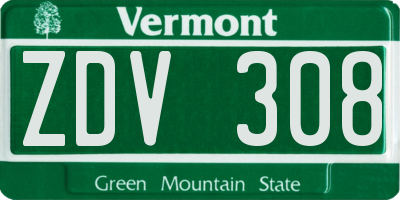 VT license plate ZDV308