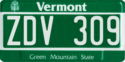 VT license plate ZDV309
