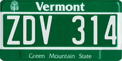 VT license plate ZDV314