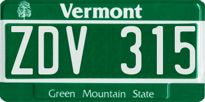 VT license plate ZDV315
