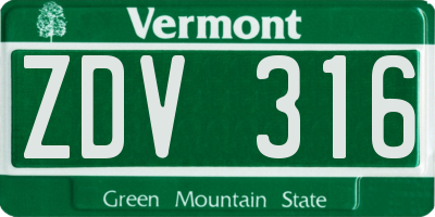 VT license plate ZDV316
