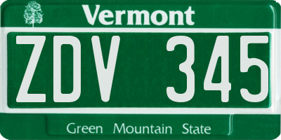VT license plate ZDV345