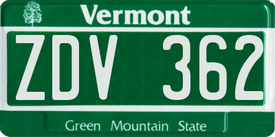 VT license plate ZDV362