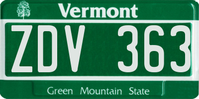 VT license plate ZDV363