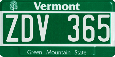 VT license plate ZDV365