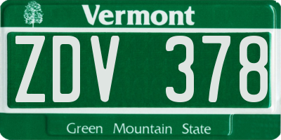VT license plate ZDV378