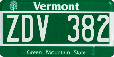 VT license plate ZDV382