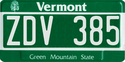 VT license plate ZDV385