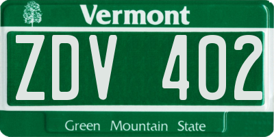 VT license plate ZDV402