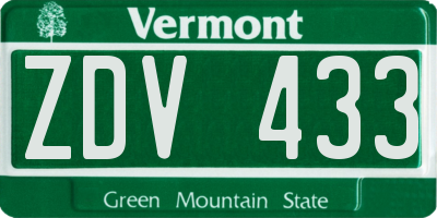 VT license plate ZDV433