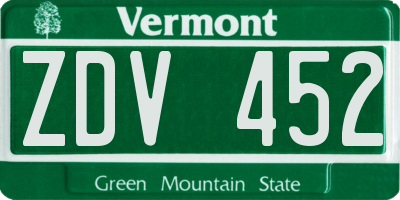VT license plate ZDV452