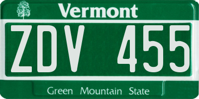 VT license plate ZDV455