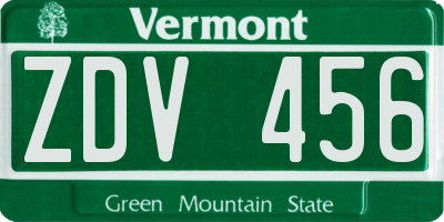 VT license plate ZDV456