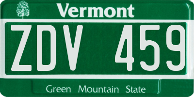 VT license plate ZDV459