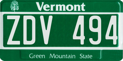 VT license plate ZDV494