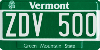 VT license plate ZDV500