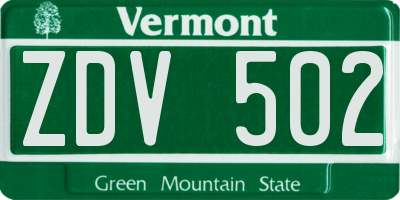 VT license plate ZDV502