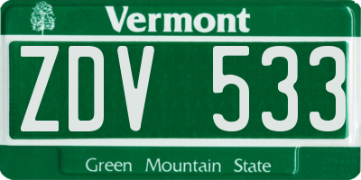 VT license plate ZDV533