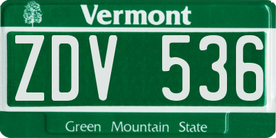 VT license plate ZDV536